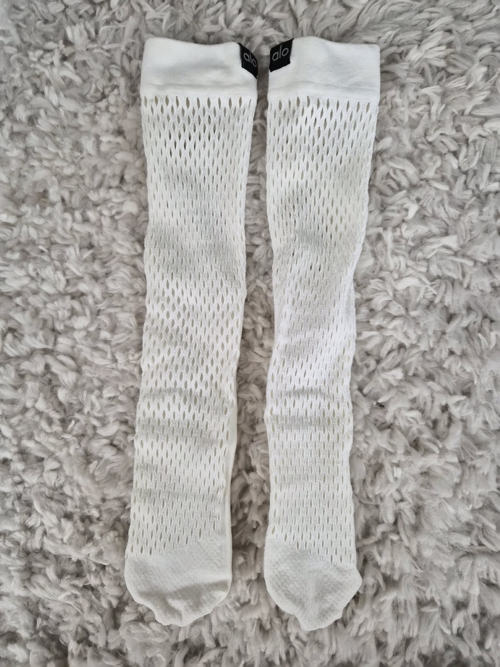 Alo Yoga White Fishnet Mesh Knee High Socks